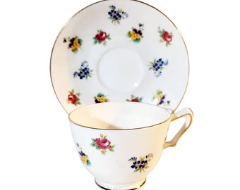 Vintage Crown Staffordshire England Fine Bone China Floral Tea Cup & Saucer
