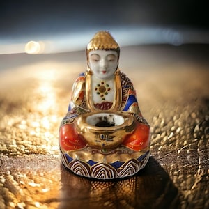 Vintage Satsuma Moriage Buddha Incense Burner 1940s Ceramic Made In Japan