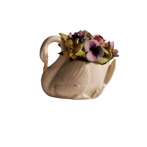 Vintage Royal Adderly Bone China Swan with Pink Purple Yellow Flowers