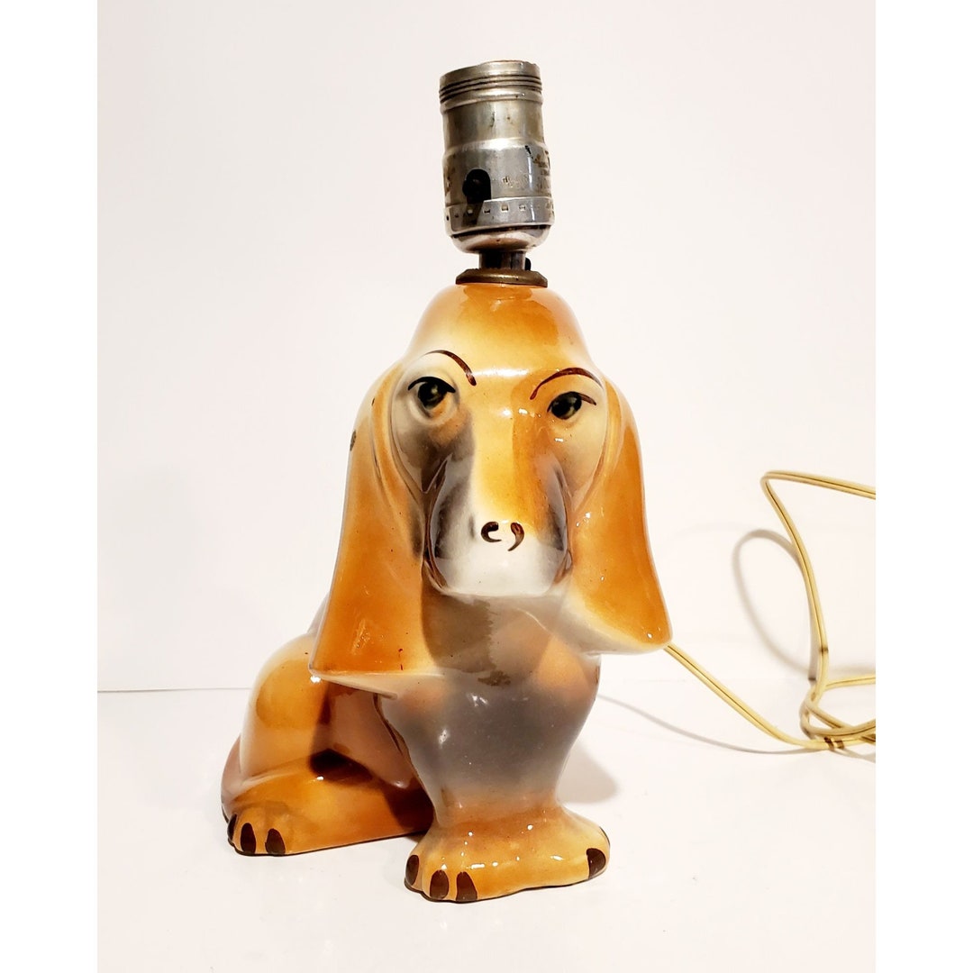 RARE Retro Ceramic Dog Lamp Base Bassett Hound Vintage Kitsch Etsy