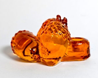 Williams Sonoma Amber Glass Acorn Miniature Taper Candle Holders