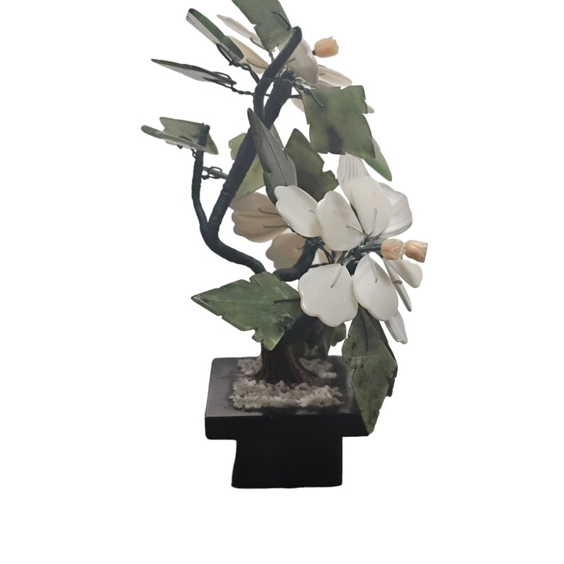 Vintage Chinese Carved Jade Flowering Bonsai Semi-Precious Stones Jade Pot image 4