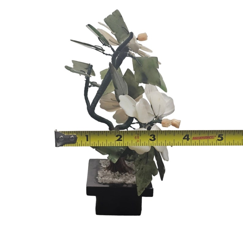 Vintage Chinese Carved Jade Flowering Bonsai Semi-Precious Stones Jade Pot image 6