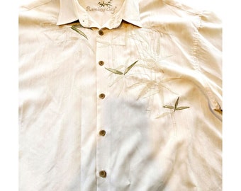 Vintage Bamboo Cay Embroidered Rayon Hawaiian Shirt Men's XXL