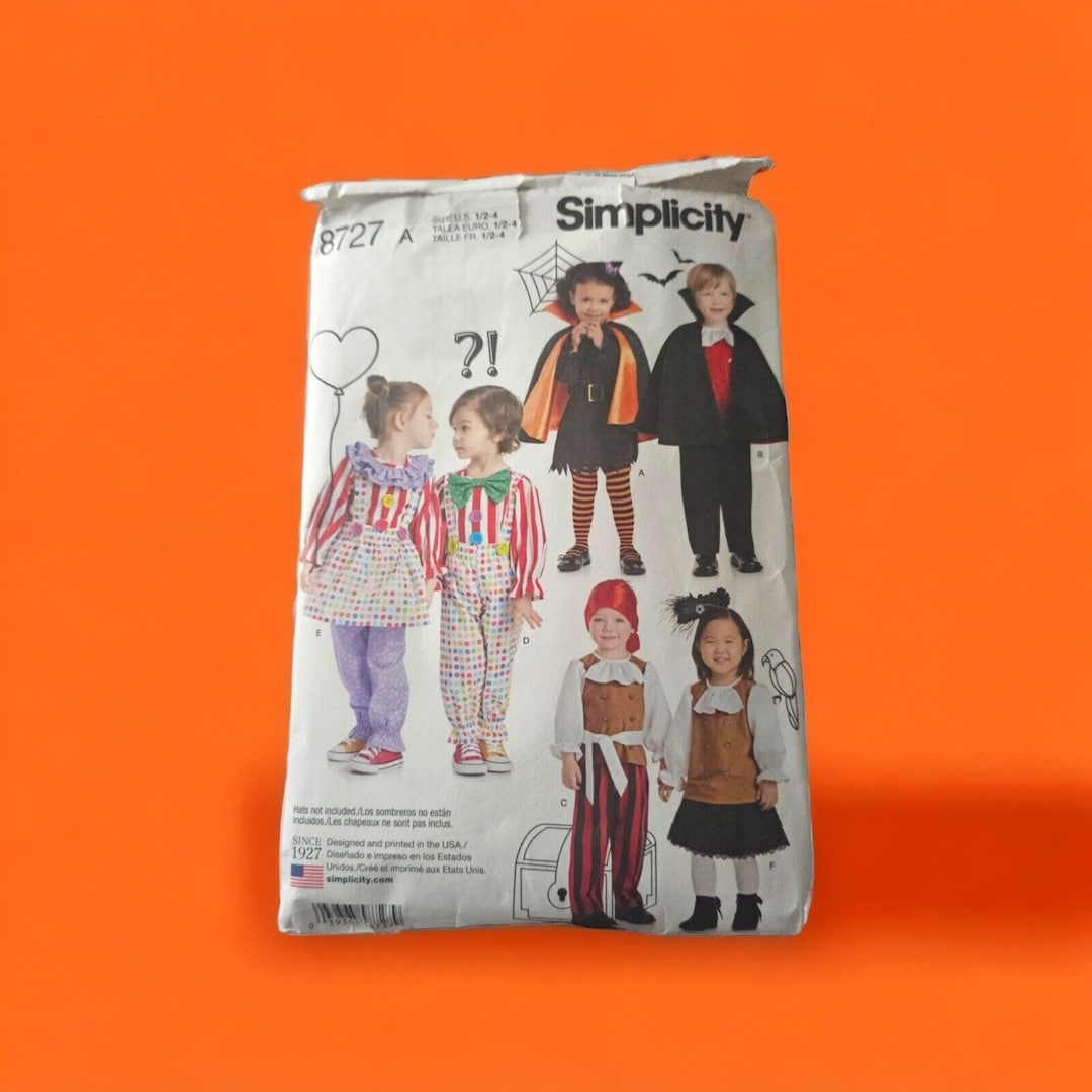 Simplicity 8727 Toddler Sz 2-4 Pattern Costumes Clown Witch Pirate ...