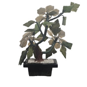Vintage Chinese Carved Jade Flowering Bonsai Semi-Precious Stones Jade Pot image 3