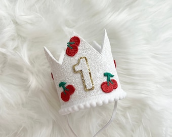 Cherry 1st birthday crown || Cherry crown || Cherry white crown || Cherry birthday party || Cherry birthday theme || Cherry || Any age