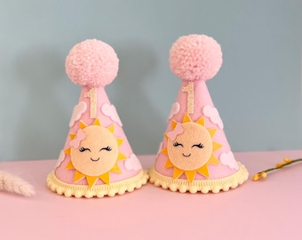 Our little sunshine party hat, Girl sunshine theme hat, Sun party hat, 1st birthday, Cake smash