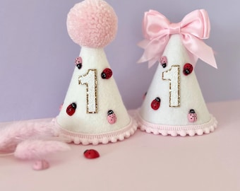 Pink ladybug birthday party hat, Ladybug 1st birthday, Ladybug theme birthday, Cake smash party hat, 1st birthday photoshoot, Ladybug hat
