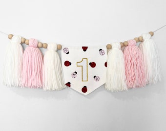 Ladybug 1st birthday banner, Banner, High chair banner, 1st birthday decorations, Girl ladybug high chair garland, 1st birthday