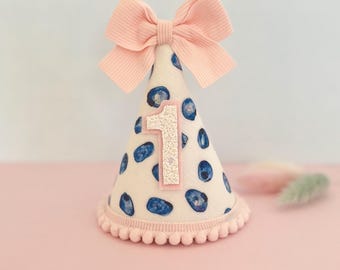 Blueberry Pink  Bow 1st Birthday Party Hat, Blueberry Hat, Girl blueberry Birthday Outfit, , Berry 1st birthday