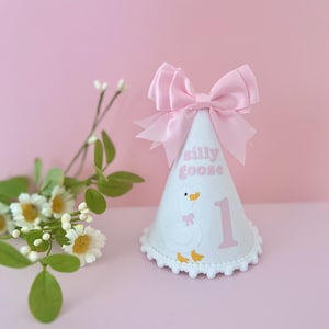 Bow one silly goose birthday party hat, Girl silly goose birthday crown, Goose theme birthday celebration hat, 1st birthday