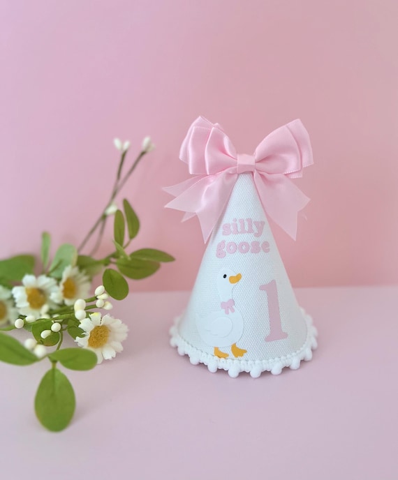 Bow one silly goose birthday party hat, Girl silly goose birthday crown, Goose theme birthday celebration hat, 1st birthday