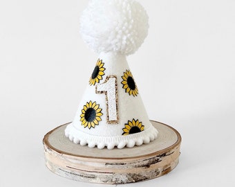 Sunflower birthday party, 1st birthday hat, Sunflower hat, Party hat, 1st Cake smash, Sunflower birthday photoshoot