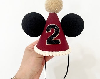 Mouse birthday party hat, Mouse party hat, Mouse theme party hat, Cake smash hat, Maroon party hat, Any age