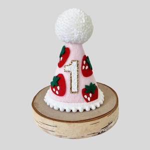 Strawberry 1st birthday party hat || Strawberry Party hat || Strawberry birthday theme || Strawberry Party