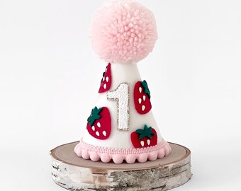 Strawberry 1st birthday party hat, Strawberry them hat, Strawberry style, Cake smash party hat, Strawberry outfit, Strawberry in white