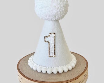 Chapeau de fête d'anniversaire tout blanc, chapeau de fête de Noël blanc, chapeau Mon 1er Noël, chapeau de fête blanc et or, chapeau sur le thème de Noël, fracas de gâteau