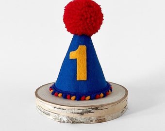 Blue/Red/Orange birthday party hat, 1st birthday hat, Cake smash hat, 1st birthday celebration, 1st birthday photoshoot