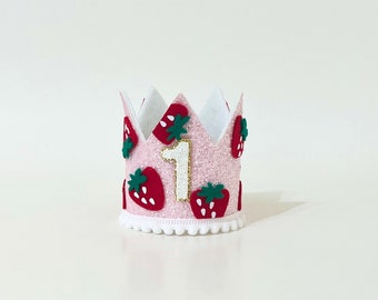 Strawberry 1st birthday crown, Strawberry crown, Strawberry birthday party, 1st birthday, Strawberry outfit, Cake smash party hat, Any age