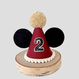 Mouse birthday party hat, Mouse party hat, Mouse theme party hat, Cake smash hat, Maroon party hat, Any age
