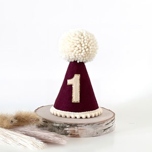 Burgundy party hat, 1st birthday hat, Fall party hat, Cake smash party hat, Any age