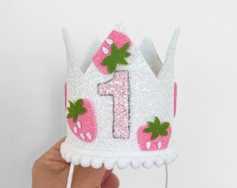 Strawberry 1st birthday crown, strawberry crown, 1st birthday, Pink strawberry , Strawberry birthday, Strawberry theme, Any age
