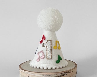 Sombrero de fiesta de cumpleaños de notas musicales, 1er cumpleaños, sombrero de fiesta Cake smash, sombrero de notas musicales, sombrero de amante de la música, sombrero de 1er cumpleaños