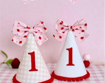 Sweet One Strawberry Birthday Hat, Baby Berry First Birthday Hat, Strawberry Bow Party Hat