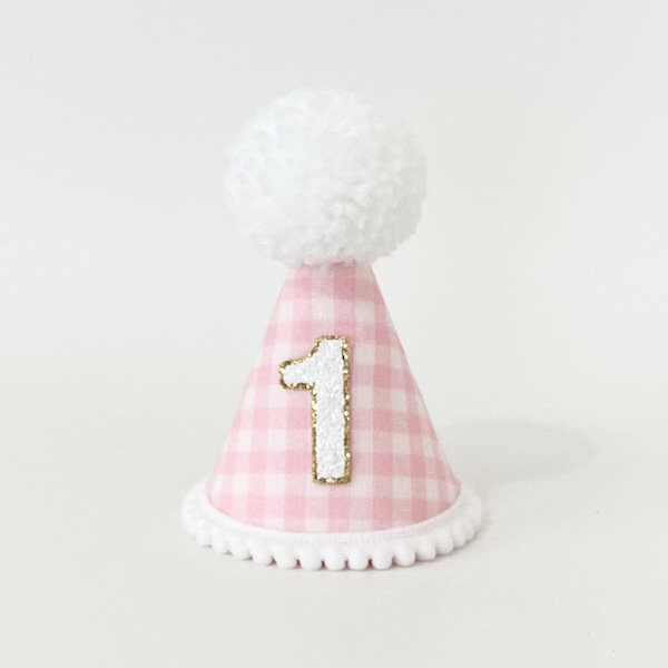 Baby pink gingham party hat || Pink gingham hat || 1st birthday|| Girl pink gingham hat || Gingham party hat || Gingham style || Any age