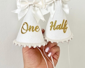 Beige One bow party hat, One birthday hat, Bow hat, Cream party hat, Bow them hat, 1st birthday