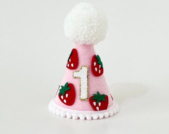 Strawberry 1st birthday party hat || Strawberry Party hat || Strawberry birthday theme || Strawberry Party