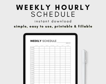 Hourly Weekly Schedule Portrait, Weekly Planner Printable, Week At a Glance, Weekly Agenda, Desk Planner, Weekly To Do List, A4/Letter