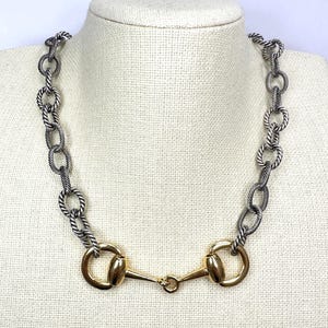 Equestrian Horse Snaffle Bit Mixed Metal Rope Chain Necklace-Equestrian Gift