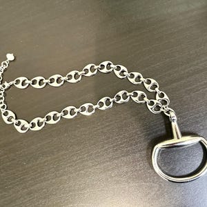Equestrian Equine Horse Snaffle Bit Shiny Silver-Mariner Chain Necklace —Stunning Statement Necklace