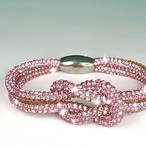 PINK Rhinestone Crystal Sparkle Love Knot Friendship Camp Bracelet-Magnetic Clasp-Trending NOW!