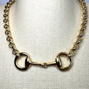Equestrian Horse Snaffle Bit Shiny Gold Rolo Chain Necklace