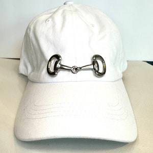 Equestrian Hat - Horse Bit - Baseball Cap - Adjustable Ponytail Hat - White/Silver Bit - Cotton