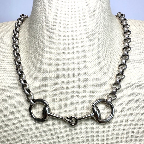 Equestrian Horse Snaffle Bit Antique Silver Rolo Chain Necklace