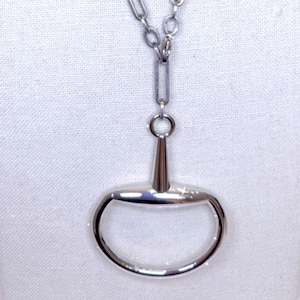 Equestrian Equine Horse Snaffle Bit Antique Silver Mixed-Media Chain Long Necklace 39” Stunning Statement Necklace/Belt