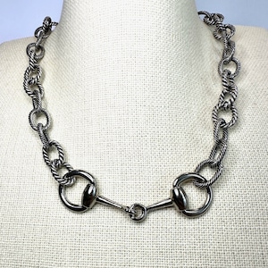 Equestrian Horse Snaffle Bit Antique Silver Rope Chain Necklace