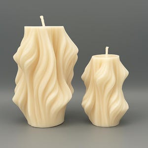Sculptural Candle Set of 2 | Organic Wave Shape | Handmade from Organic Soy Wax | Designer Candles | Gift Idea | Cream White | Decoration