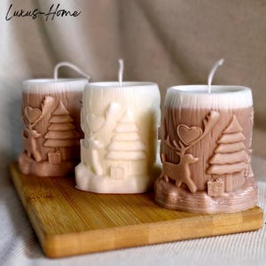 Christmas scene candle - reindeer - Christmas tree & heart motif - decorative candle for Christmas - soy wax candle - Christmas gifts