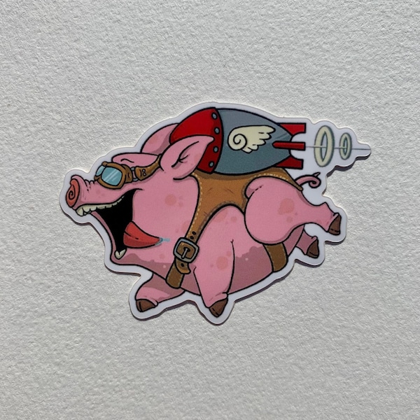 Flying Pig, Vinyl Sticker, Decoration, Pig sticker, Fantasy Animal, Rocket pack, Steampunk, Small gift, Unique gift, Fun Gift