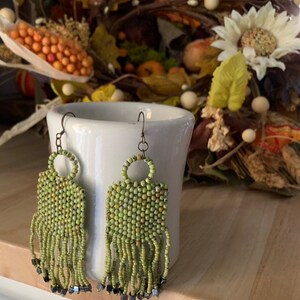 Picasso Green Brick Fringe Earrings