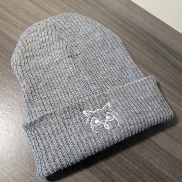 Owl Logo - All Angles Brand Knitted Beanie - White on Gray adult Slouch beanie