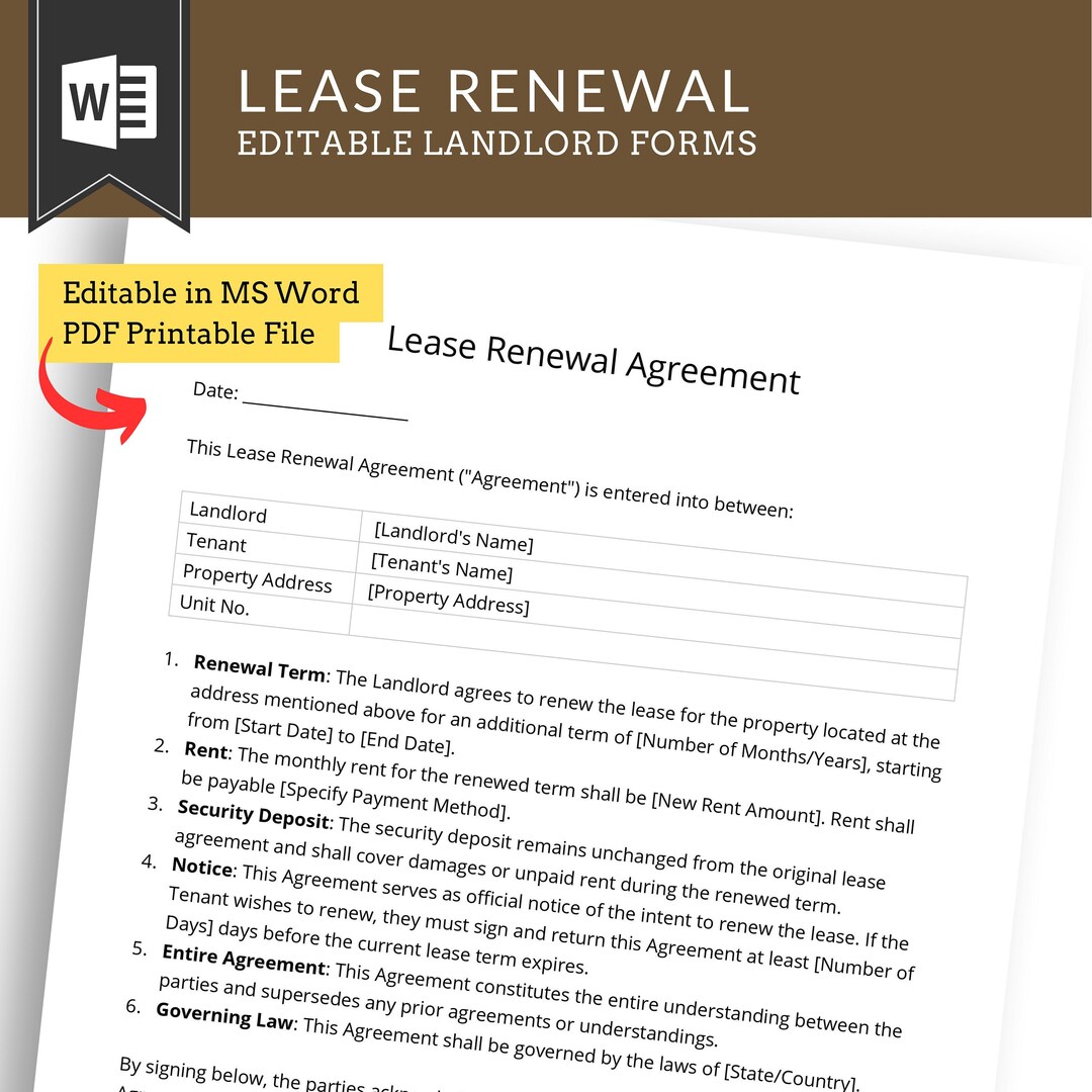 Lease Renewal Agreement Form MS Word Printable PDF Tenancy Agreement