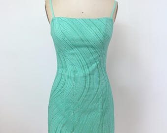 Handmade Mint Green Mini Dress - Deep V-Back, Wave Design