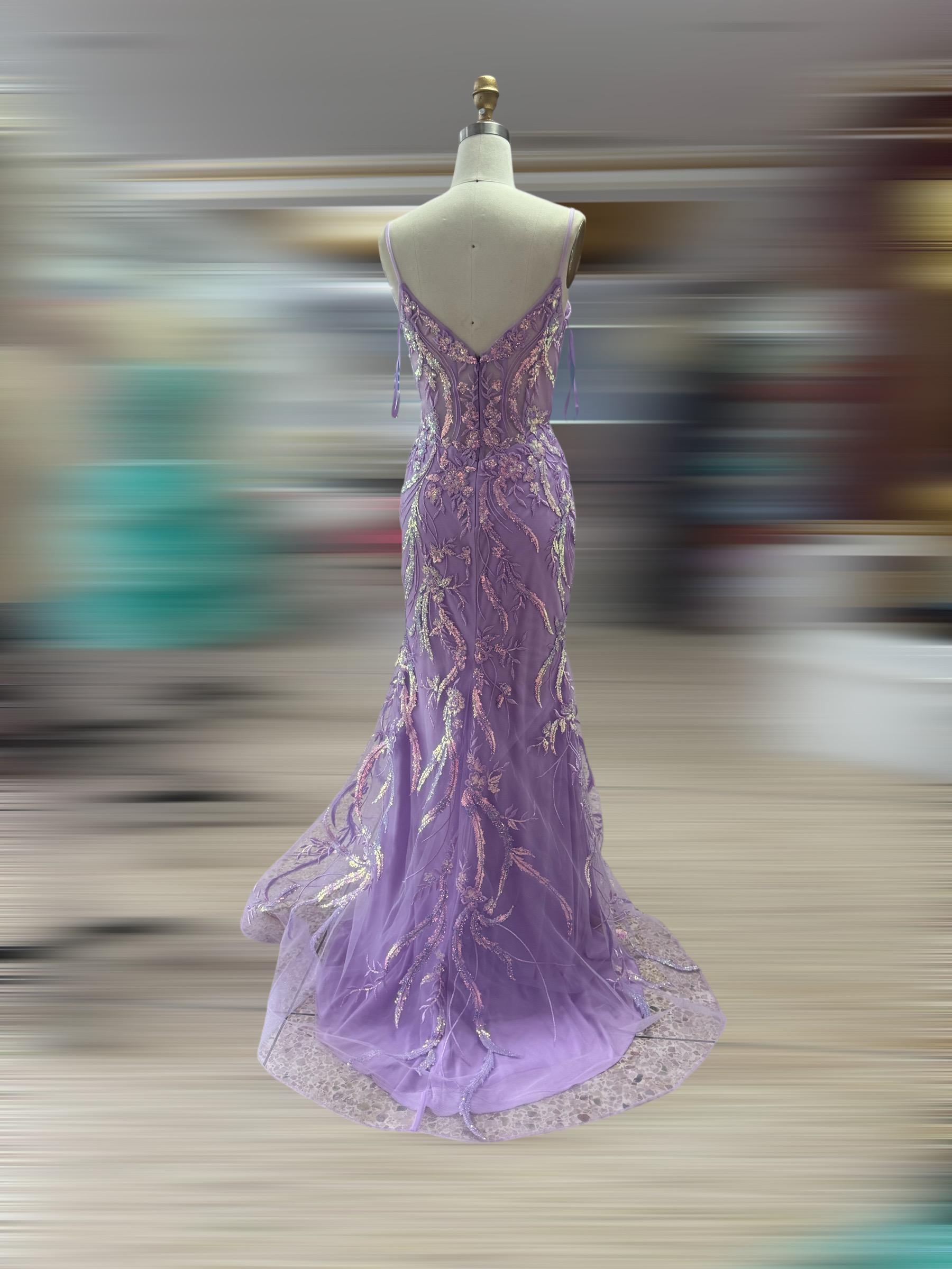 ラベンダー ロングドレス レース刺繍 ラメレースロングドレス(M ラベンダー): AIMER | エメ｜ミマツ