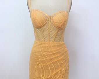 Handmade Golden Wave Mini Dress – Lace-Up Back, Party Night